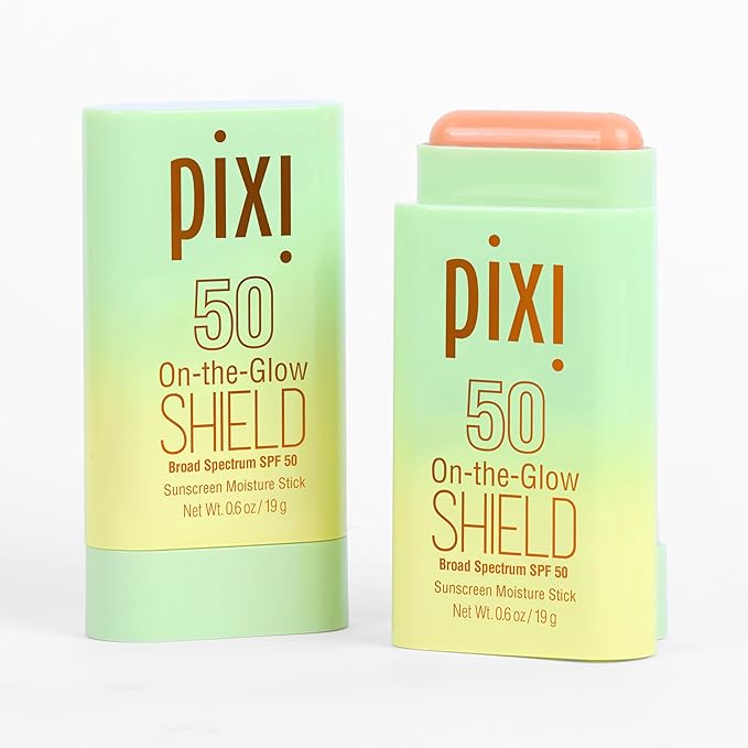 Pixi Beauty On-the-Glow SHIELD SPF 50 2-pack | Lightweight & Ultra-Hydrating Sunscreen Stick for Everyday Use | No White Cast | Travel Size, Vegan & Paraben-Free | 2x 0.6oz/19g