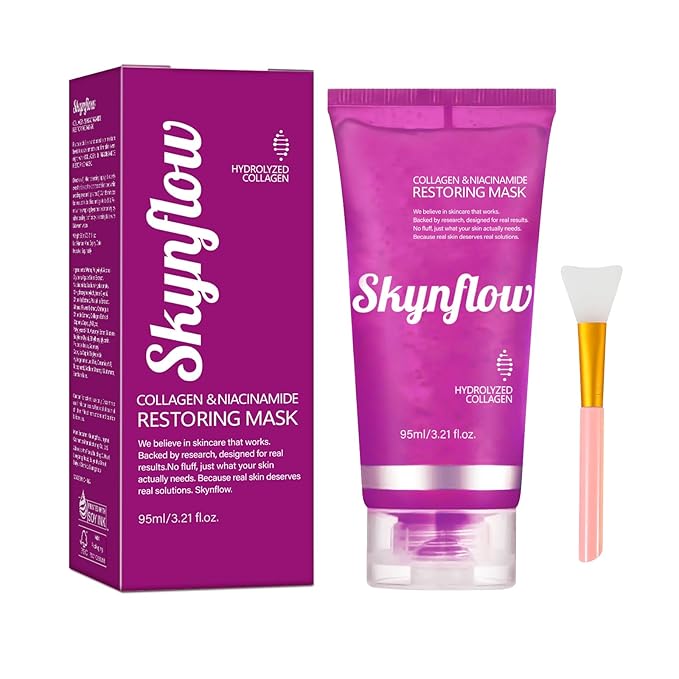 Skynflow Overnight Hydrating Sleep Mask 95ml with Silicone Brush - 3-in-1 Wash Off Gel Mask with Hyaluronic Acid，Hydrolyzed Collagen& Niacinamide - For Deep Moisturize, All Skin Types