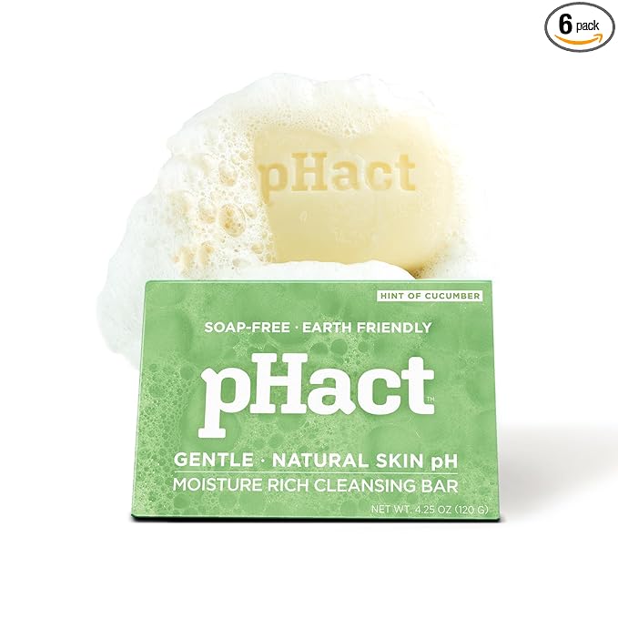 ANDREW LESSMAN pHact Moisture-Rich, Soap-Free Cleansing Bar Cucumber. Natural Skin pH. All Skin Types - Even Sensitive Skin. Hypoallergenic. Dermatologist Tested. 6 - Pack 4.25 oz each