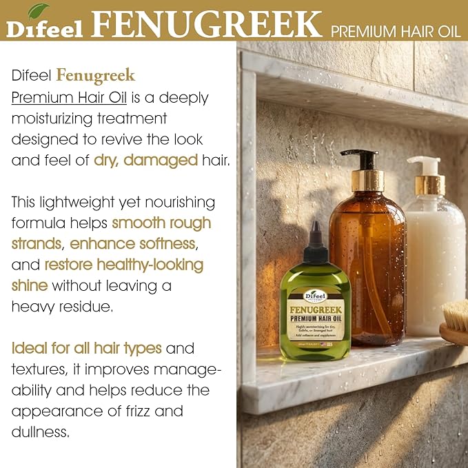 Difeel Fenugreek Premium Hair Oil 7.1 Ounce - Fenugreek Oil for Hair, Pre or Post Shampoo Treatment for All Hair Types