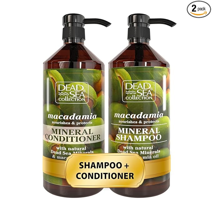 Dead Sea Collection Shampoo and Conditioner Set with Macadamia Oil – Hydrating Softening Hair Products with Dead Sea Minerals for All Hair Types – Set of 2 Bottles (33.8 & 30.6 Fl. Oz.)