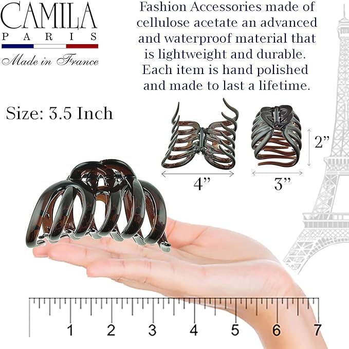 Camila Paris AD718 Octopus French Claw Clips for Women – Large 3.5 Inch Hair Clips for Thick Hair, Long Curly Wavy Hair, XL Strong No-Slip Grip, Cellulose Acetate, Made in France