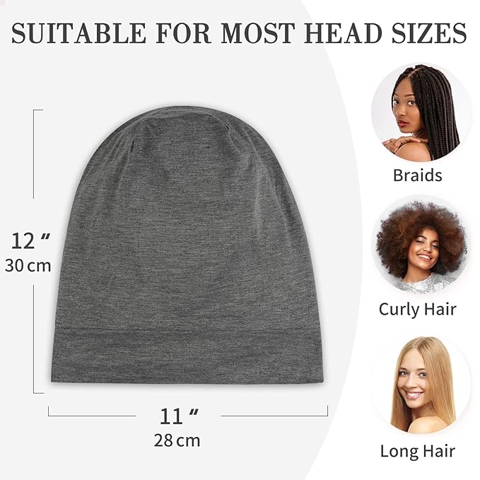 LULUSILK Mulberry Silk Bonnet for Sleeping Women, Real Silk Sleep Cap for Curly Hair and Braids, Pure Head Wrap with Scrunchies, Grey