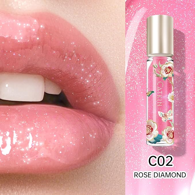 Catkin Lip Plumper Gloss 2pcs, Tinted Lip Serum with Hyaluronic Acid & Jojoba Oil, Non-sticky Volumizing Hydrating Formula for a High Shine Maximum 3D Look, Plump & Soft Lips 0.12 Fl Oz X 2, 01