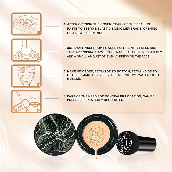 Mushroom Head Air Cushion CC Cream - BB Cream Face Makeup Foundation for Mature Skin Moisturizing Concealer Brighten Long-Lasting, Even Skin Tone for All Skin Types (2PCS Deep Color)