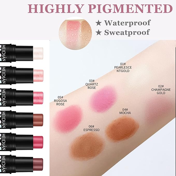 6Pcs Cream Contour Stick Makeup Kit with Makeup Brush,Shades with Highlighter,Brush Stick,Cream Bronzer for Sculpt the Cheeks,Long-lasting Waterproof Lightweight Contour Set