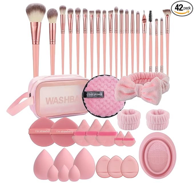 Makeup Brush Set, 42Pcs Makeup Tool Set Premium Synthetic Foundation Powder Concealers Eye Shadows Blush Makeup Brushes Kit with Makeup Sponge, Powder Puffs for Beginner & Professional