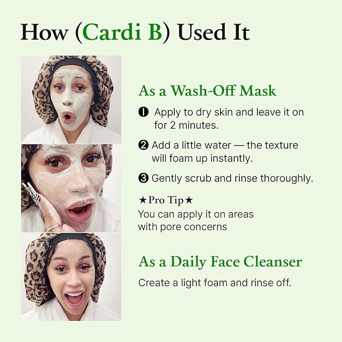 FULLY Green Tomato Pore Cleanser, Cardi B’s Clay Mask Cleanser for Deep Pore Cleanse & Pore Minimizer, Blackhead & Sebum Control, Gentle Face Wash for Women, Korean Skincare