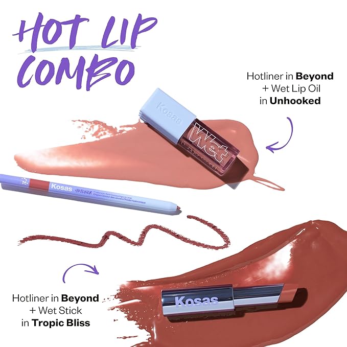 Kosas Hotliner Retractable Lip Liner Pencil with Built-In Brush & Sharpener - Easy Contouring, Hydrating, Long-Lasting - Pigmented Creamy Texture for Plumping Lips - Hyaluronic Acid & Konjac- Beyond