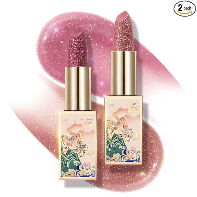 CATKIN Lip Balm Color Tinted Shimmer Lipstick Ultra Hydrating Lip Moistrurizer Lip Care with Vitamin E Nourishing For Cracked & Dry Lips 0.12 oz 2pcs (C14+C15)