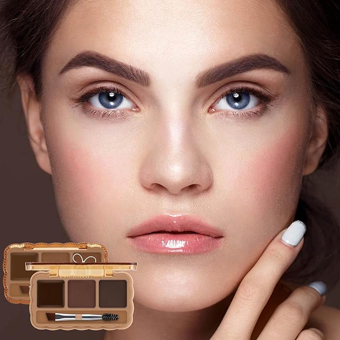 Boobeen Eyebrow Palette, 3 Colors Brow Powder Kit, Eye Brow Pomade with Double-ended Brush, Long-lasting Eye Makeup Kit, Sculpt & Define Eyebrows, for Beginners