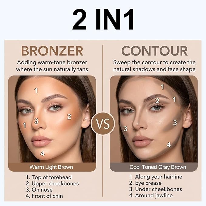 Erinde Dual Ended Liquid Contour Stick, Cool Toned Gray Contour & Warm Brown Bronzer, Lightweight Blendable Matte Cream Formula, Long Lasting Face Sculpting Makeup, Vegan & Cruelty-Free