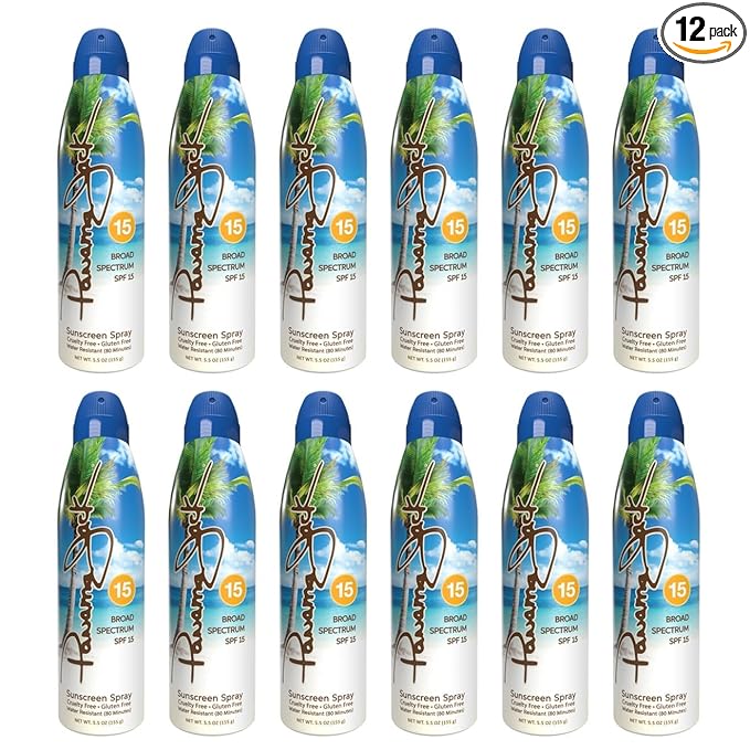 Panama Jack Continuous Spray Sunscreen - SPF 15, Broad Spectrum UVA/UVB Protection, PABA, Paraben, Gluten & Cruelty Free, Water Resistant (80 Minutes), 5.5 OZ (Pack of 12)