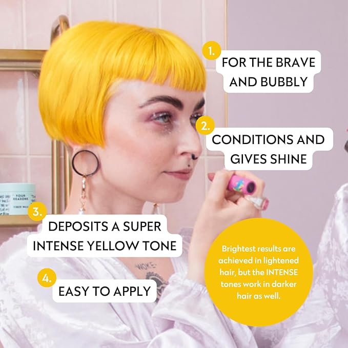 FOUR REASONS Color Mask INTENSE Yellow (27 Colors) - Intensive Toning Treatment - Color Depositing Conditioner – Semi Permanent Yellow Hair Dye for Lightened and Colored Hair– 100% Vegan, 6.76 fl oz