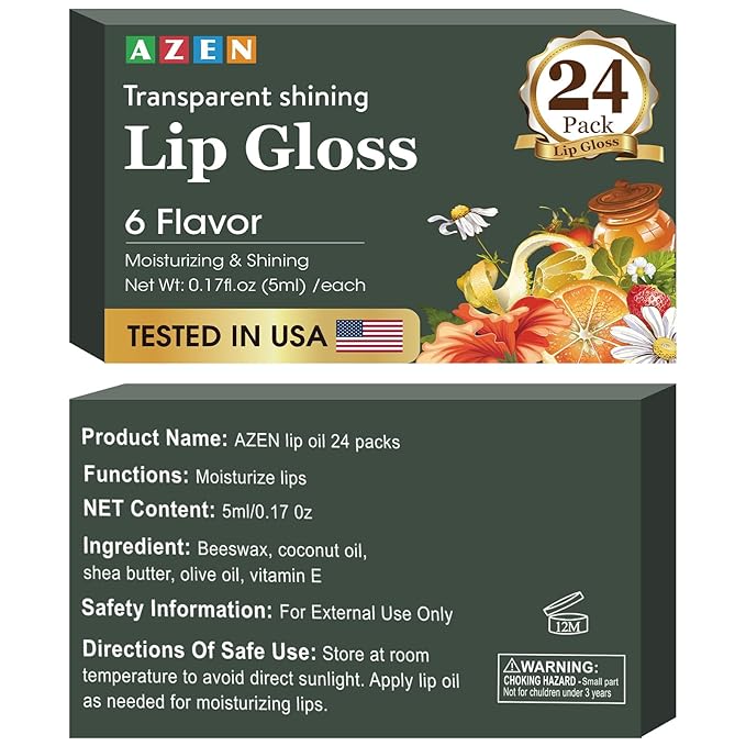 AZEN 24 Pack Lip Gloss Set, Clear Lip Gloss Bulk, Lip Oil for Dry Cracked Lips Moisturizing Hydrating Nourishing with Vitamin E, Mothers Day Gifts for Women