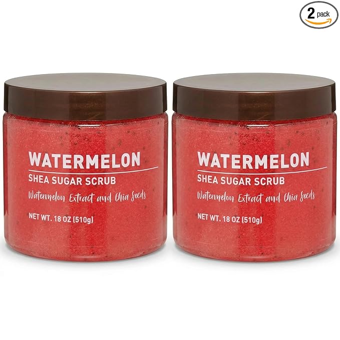 Watermelon Sugar Scrub – Exfoliating Body Scrub for Women, Moisturizing Shea Butter, Natural Sugar Exfoliant, Hand and Foot Scrub, Paraben-Free, All Skin Types, 18 oz (Pack of 2)