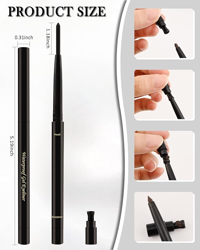 Brown Gel Eyeliner for Older Women, Waterproof Smudge-Proof Retractable Eyeliner Pencil, Long Lasting 24H, Matte Cream Eye Liner Waterline with Sharpener, Eye Liner for Women Sensitive Eyes-2Pcs
