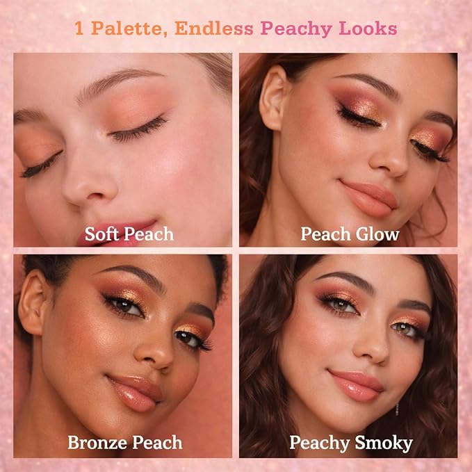 Tintark Peach Please Eyeshadow Palette, 18 Colors Matte Shimmer Metallic Pink Nude Shades, Highly Pigmented Blendable Long Lasting Powder Makeup Kit