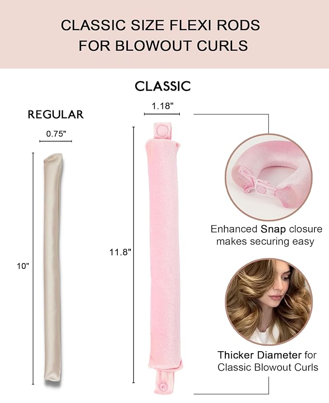 Classic Heatless Curls Overnight Rods No Heat Hair Curlers to Sleep in Foam Soft Hair Rollers for Thick & Long Hair Blowout Look, Heatless Flexible Curling Rod Set with Satin Wrap for Sleeping
