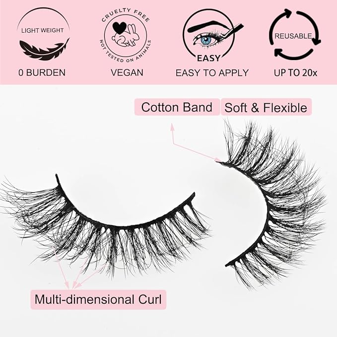 APCYUST Lashes Mink Bulk 30 Pair Wholesale Lashes 5D Fluffy Eyelashes Wholesale Faux Mink Eyelashes Natural Medium Length Fake Lash with Portable Pack (Flare Wispy 30 Pairs)
