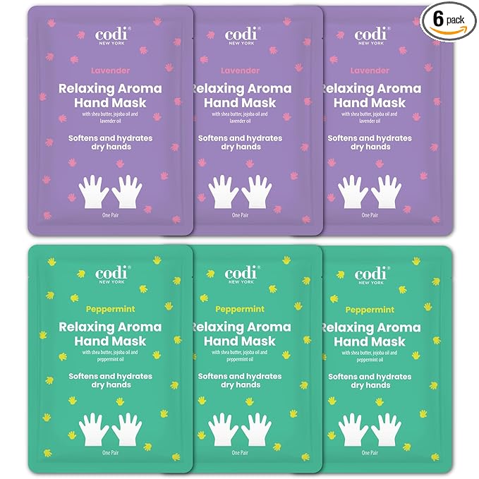 Relaxing Aroma Hand Mask, Home Spa Moisturizing Hand Gloves, 6 Pairs, For Dry Rough Hands, Hydrating Hand Treatment, Made in Korea (Peppermint + Lavender)