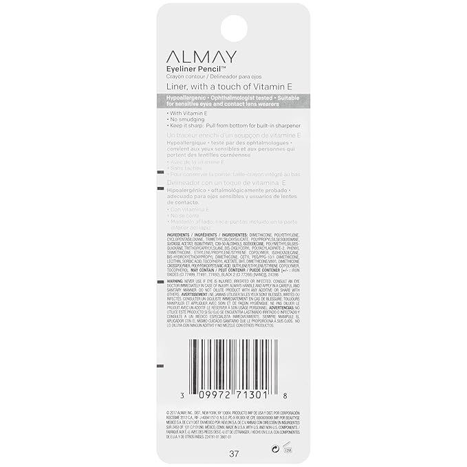 Almay All-Day Eyeliner Pencil, Hypoallergenic, Cruelty-Free,Oil-Free,Fragrance-Free,Ophthalmologist Tested,Long Wearing and Water Resistant (Packaging May Vary), 209 Black Raisin, 0.01 oz (Pack of 2)