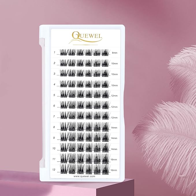 QUEWEL Cluster Lashes 72 Pcs Wide Stem Individual Lashes C/D Curl 8-16mm Length DIY Eyelash Extension False Eyelashes Soft for Personal Makeup Use at Home (natural02-C-16)