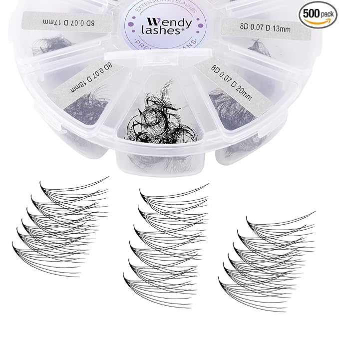 Premade Black Eyelash Extension 500 Fans Handmade Loose Volume Lashes 8D C/D Curl 13-20mm Mixed Pre-made Lash (500Pcs-8D-0.07-D, 13-20mm Mixed)