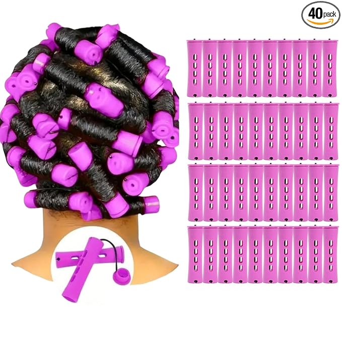 Perm Rods Set for Natural Hair 40pcs Plastic Cold Wave Rods for Long Short Hair Rollers Large Hair Curling Rods for Women Purple