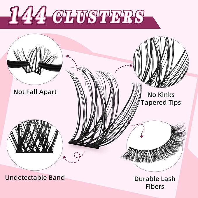 Uilulu Lash Clusters Kit for DIY Lash Extension at Home, False Eyelashes Set with Bond and Seal, Lash Remover, Tweezers, D Curl Wispy Individual Clusters Eye Lash Extensions Kit (U22 Kit)
