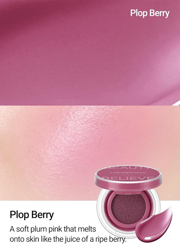 JUNG SAEM MOOL Artist Cushion Blush | Easy to Blend with Puff, Buildable Liquid Blush for Cheeks with a Natural & Dewy Finish, Korean Makeup (Dewy | Plop Berry)