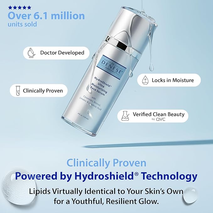Dr. Denese SkinScience HydroShield Retinol Serum for Face 4 oz – Dermatologist Tested Hydrating Serum, Contains Retinol and Ceramides for Deep Moisture - Cruelty Free
