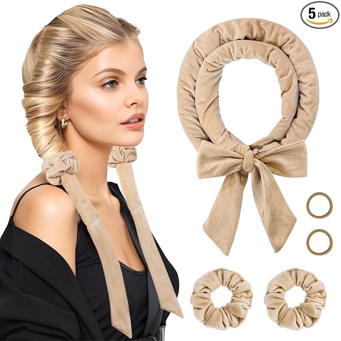 Heatless Curls Overnight Hair Curlers to Sleep In Overnight Curls for Women Heatless Hair Curler for Long Hair Overnight Headband （Khaki）