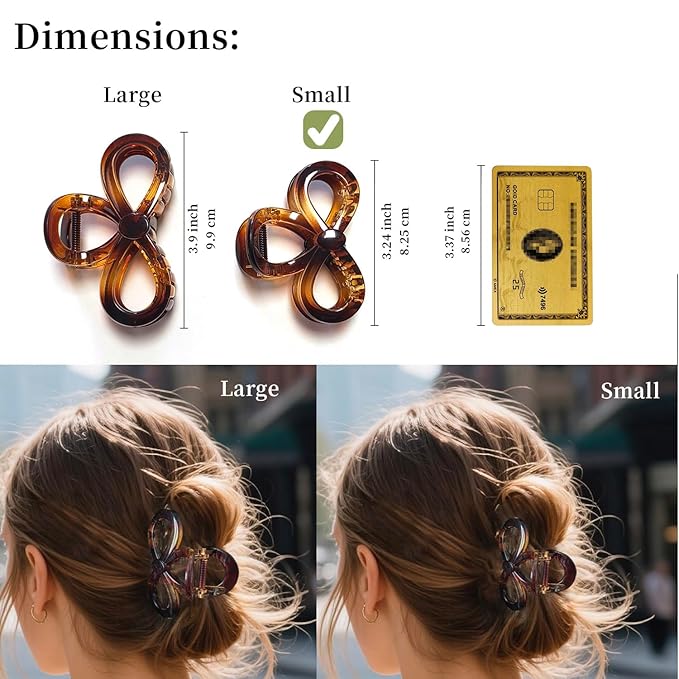 3.3 Inch Hair Claw Clips, Unbreakable Glossy Bow Claw Clip for Women's Thin & Medium Thick Fine Hair, 5 Pack
