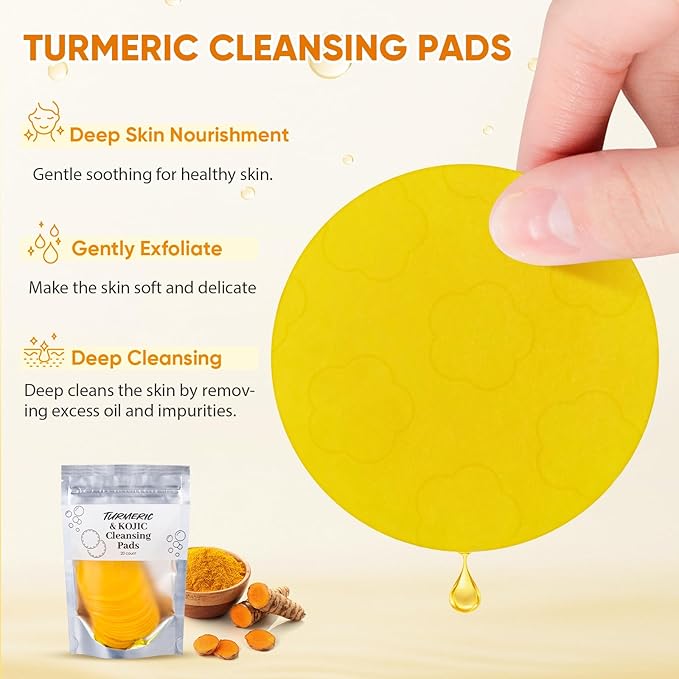 Treeroot 4Pcs Turmeric Face Wash Set: 2Pcs 70g Turmeric Kojic Acid Soap & Turmeric Face Wash with Brush & Turmeric Face Scrub Pads, Face & Body Cleanser, Cleansing Mousse for Deep Cleansing