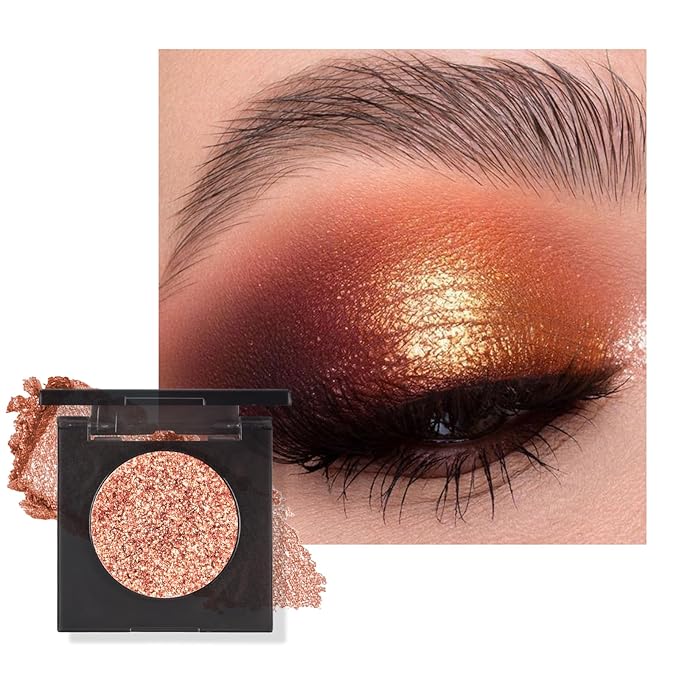 KYDA Glitter Eyeshadow Single, Sparkling Golden Brown Eyeshadow, Lasting Shimmer Pearl Eyes Shadow, Soft Blendable Formula, High Pigment Eyes Glitter Makeup, Wet Look Effect, Golden Age