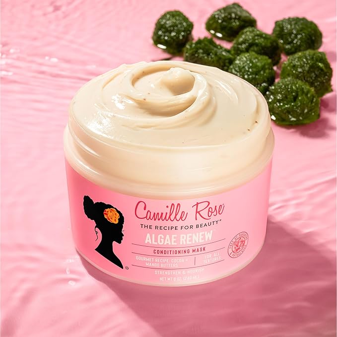 Camille Rose Conditioning Mask, Algae Renew 2-Pack – Deep Conditioner for Dry, Damaged Hair, Strengthening & Revitalizing Moisture, Frizz Control, 8 Oz Ea