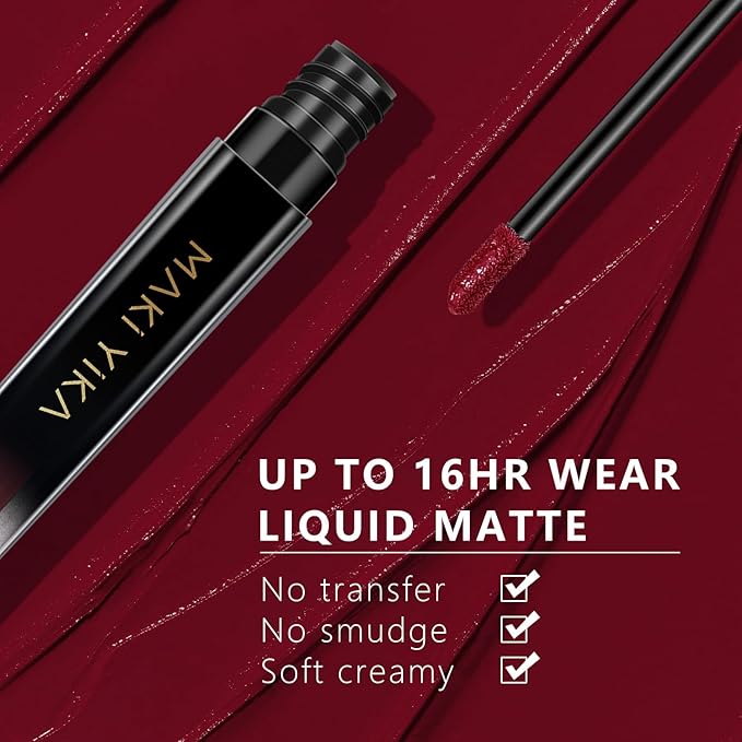 MAKI YIKA Burgundy Red Lipstick for Women Colorstay Long Lasting Lipsticks No Smudge Matte Liquid Lipstick Transferproof Cruelty-Free Lip Color for Mother's Day,Burgundy