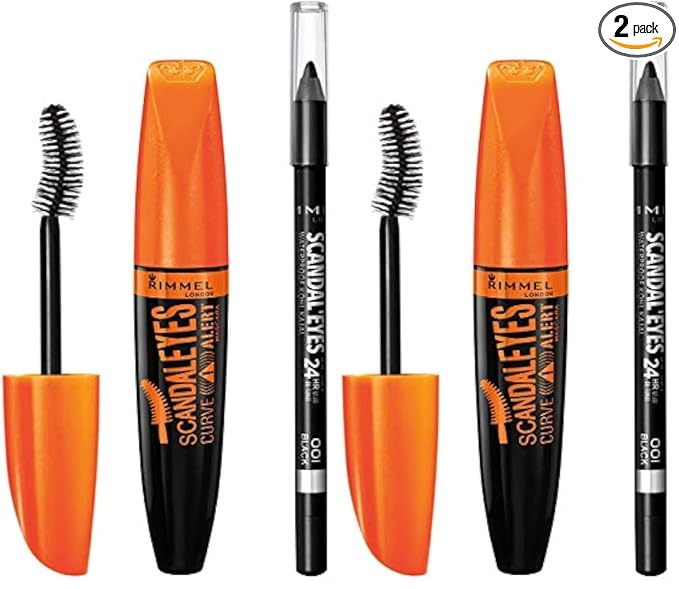 Rimmel ScandalEyes Curve Alert Mascara with ScandalEyes Waterproof Kohl Kajal Liner, 1 Set, Combo (Pack of 2)