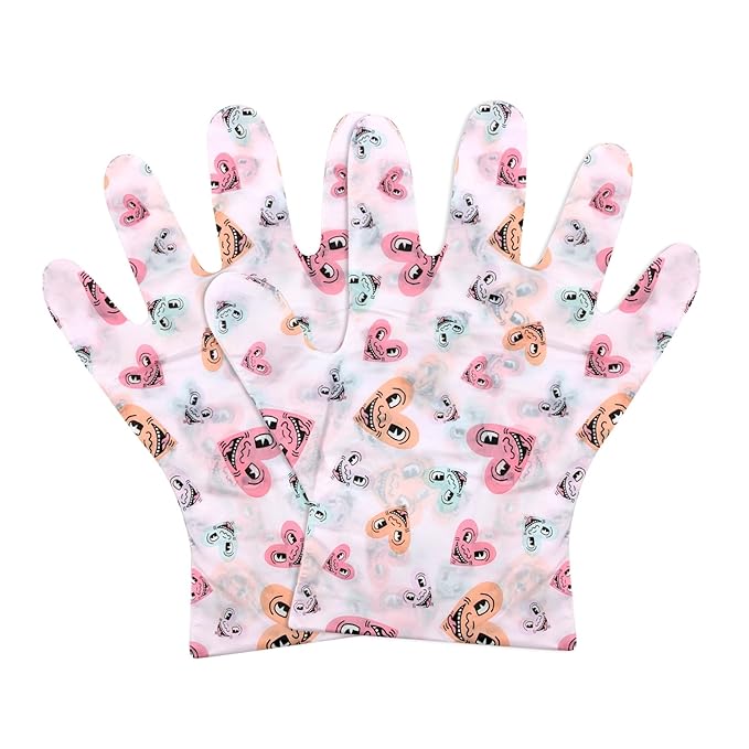 dearcloud x Keith Haring Infused Serum Hand Mask – hand masks moisturizing glove with Glycolic Acid & Shea Butter – Hand Mask for Dry Cracked Hands – Iris Rose Musk (3 Pairs/ 6 Gloves)
