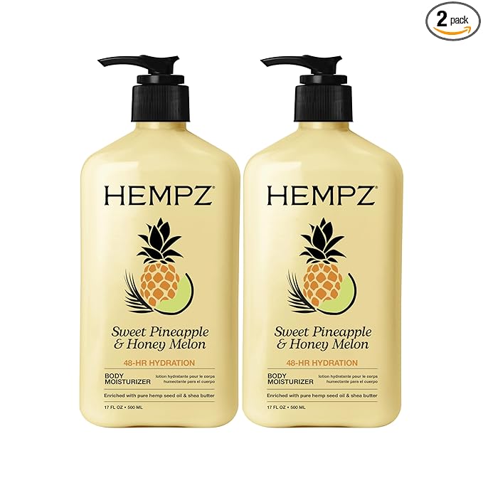 Hempz Body Lotion - Sweet Pineapple & Honey Melon Daily Moisturizing Cream, Shea Butter, Aloe, Orange Extract Body Moisturizer - Skin Care Products, Hemp Seed Oil - 17 fl oz, 2-Pack Bundle…