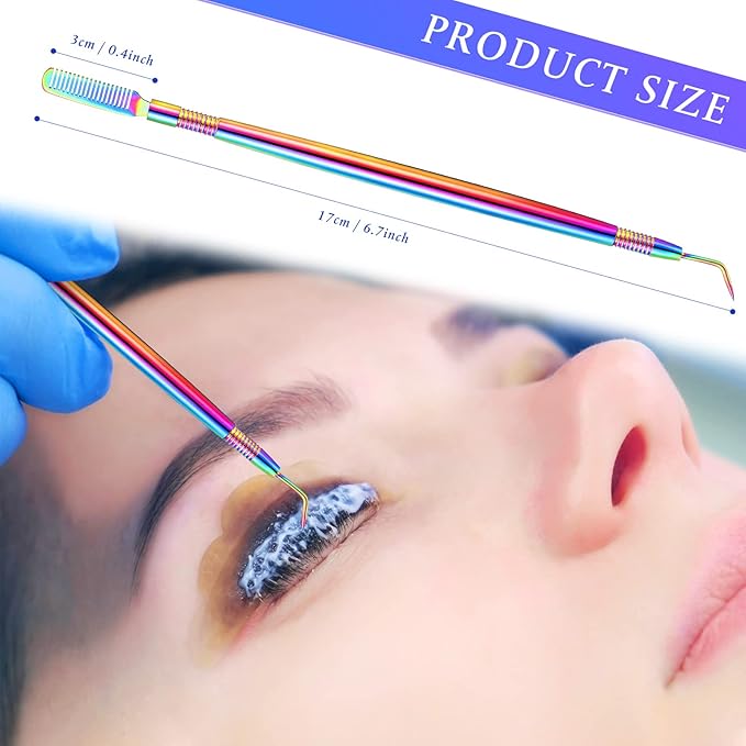 Chumia 2 Pieces 2 in 1 Lash Lift Tool Eyelash Separator Tool with Comb Stainless Steel Metal Lash Perm Lift Rods for Eyelash Eyebrow Comb Perming Tinting Curling Extension Supplies(Multi Color)