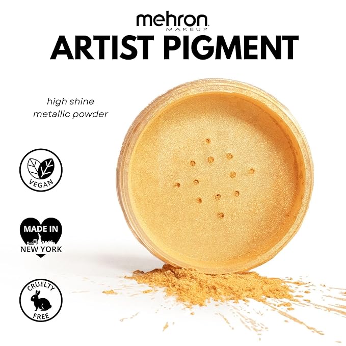 Mehron Makeup Artist Pigment – Metallic FX Powder | Metallic Powder Pigment for Face & Body Paint, Eyeshadow & Eyeliner, Cosplay .15 oz (4.1 g) (White Gold) | Made in the USA