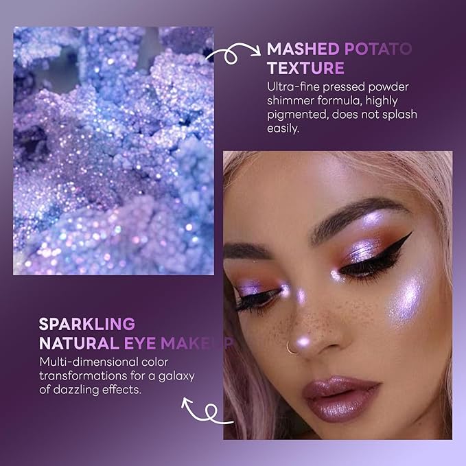 HOSAILY Chameleon Purple Blue Glitter Eyeshadow Makeup, Holographic Color Shifting Shimmer Multichrome Eye Highlighter Palette Iridescent Sparkling Inner Corner Brightener, sombras para ojos 09