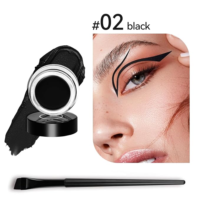 Eyeliner Gel Set,Long Lasting Waterproof With 5.51 IN Long Eyeliner Brush,High-Intensity Pigments Smudge-Proof Eye Liner Makeup Creamy Gel 5G-Black