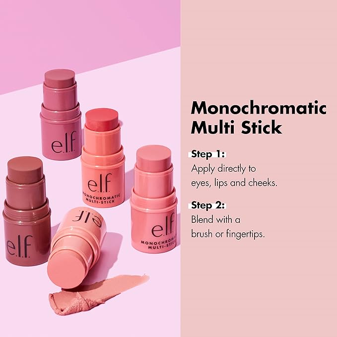 e.l.f. Monochromatic Multi Stick, Travel-Sized Luxuriously Creamy & Blendable Color, For Eyes, Lips & Cheeks, Vegan & Cruelty-Free, Dazzling Peony, 0.17 Oz