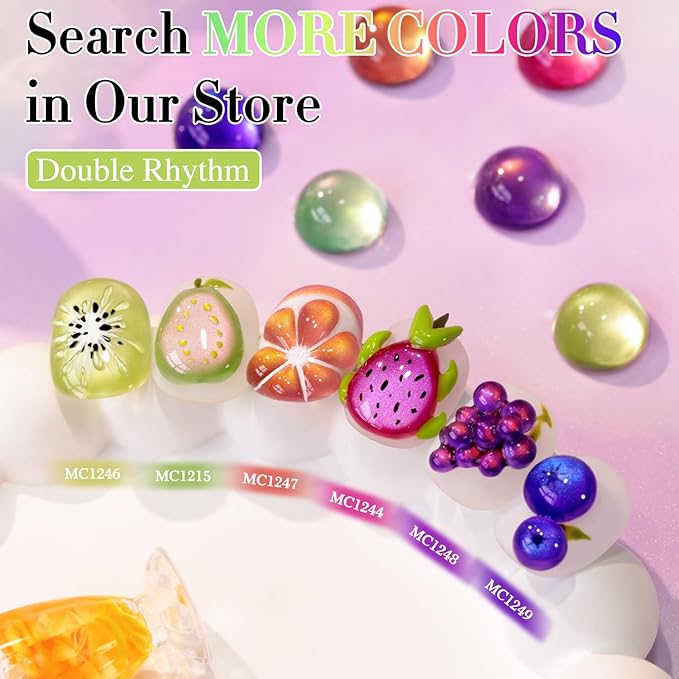 Double Rhythm 0.5 OZ Cat Eye Gel Polish with Magnet 15ML Holographic Glitter Shimmer Translucent Jelly Color Magnetic Nail Polish Salon DIY at Home (Pink Green-MC1215)