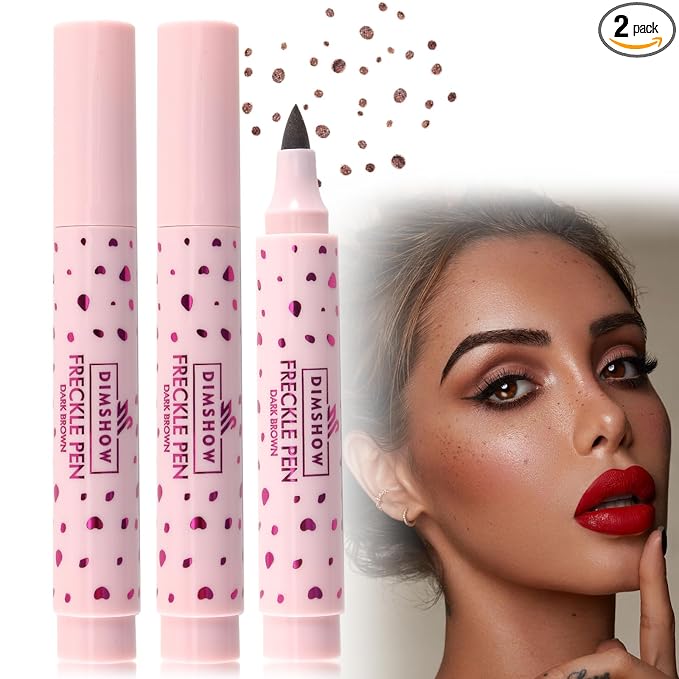Erinde 2PCS Freckle Pen, Natural Lifelike Freckle Makeup Pen Magic Freckle Color, Waterproof Longlasting Soft Dot Sopt Pen for Natural Effortless Sunkissed Makeup, Dark Brown