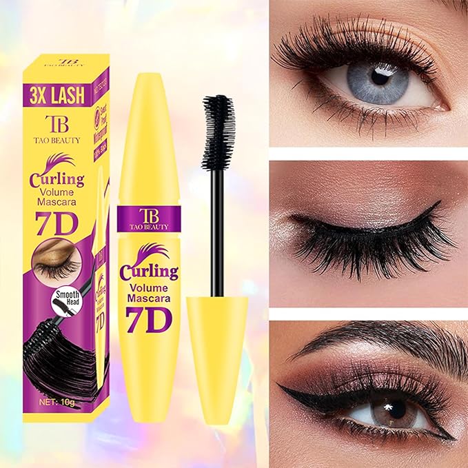 7D Fiber Lashes Waterproof Volumizing Mascara, Lengthening & Waterproof, Smudge-Resistant, Long-Lasting Formula (Black)