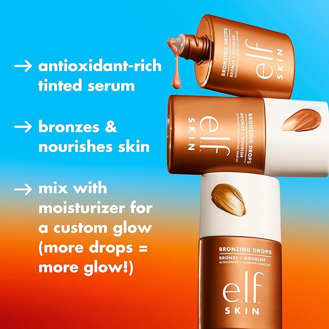 e.l.f. SKIN Bronzing Drops, Liquid Face Tinted Serum with Vitamin E & Sunflower Oil, Vegan & Cruelty-Free, Fair Gold
